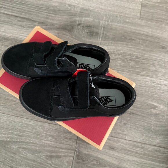 NIB Vans Old Skool V Black Double Strap Skate Shoes Youth Little Boys Size 1.5 - Picture 4 of 7